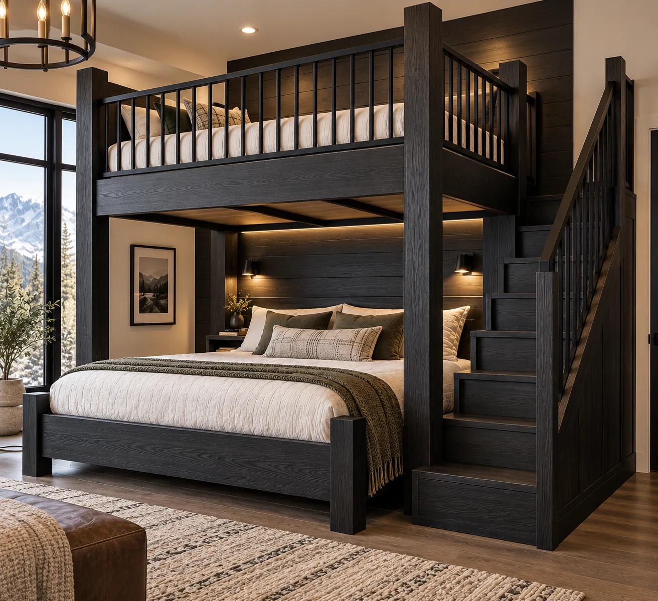 Midnight Black Signature bunk bed concept with matching staircase