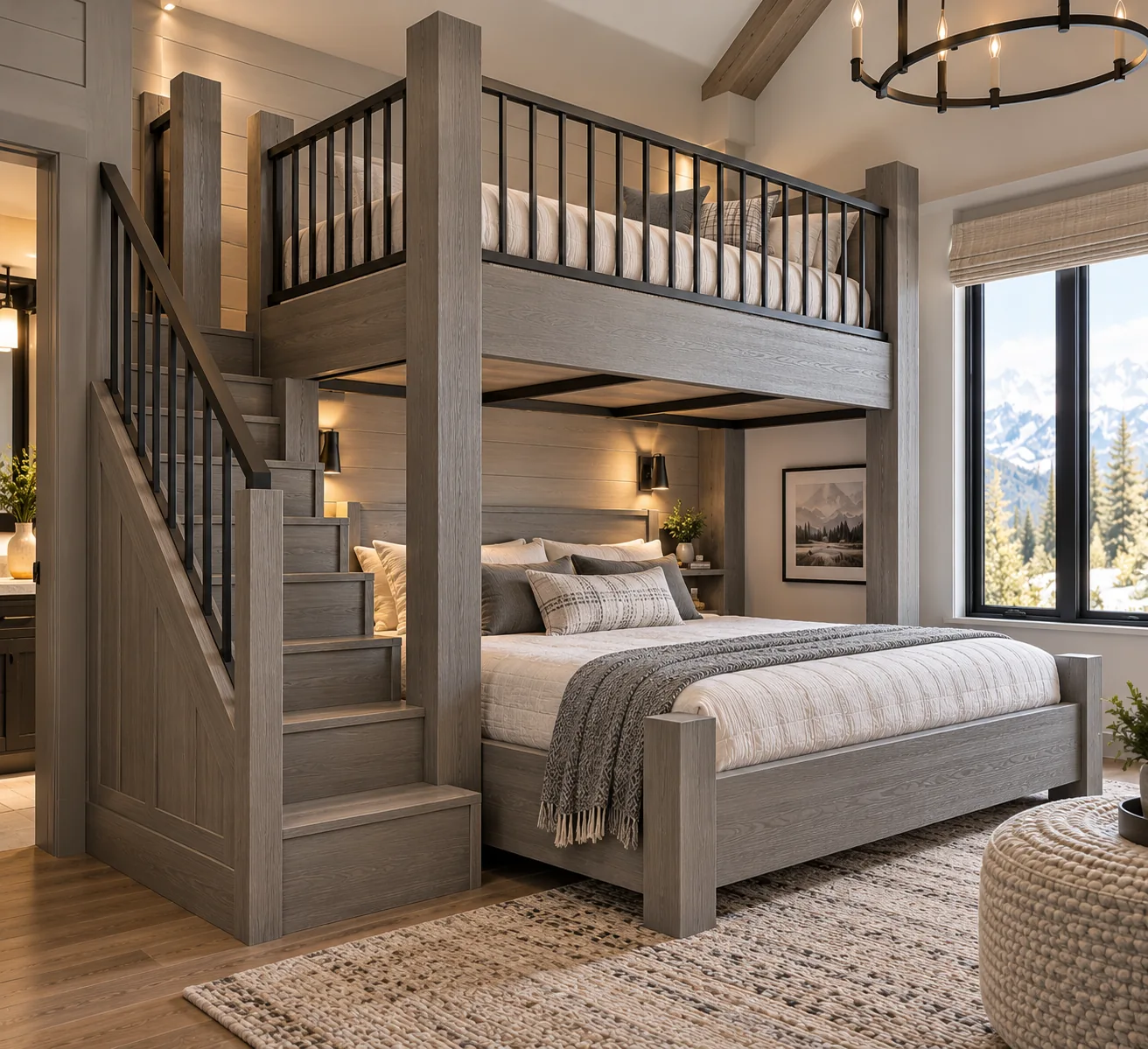 Weathered Gray Signature bunk bed concept with matching staircase